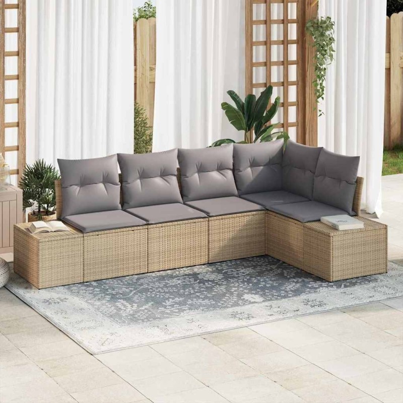 Ensemble de canapé de jardin 5 pcs Beige polyrotin 527964527964