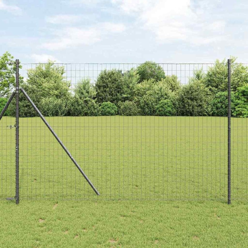 Clôture avec poteau Gris 1,6 x 10 m Acier et PVC 528029528029