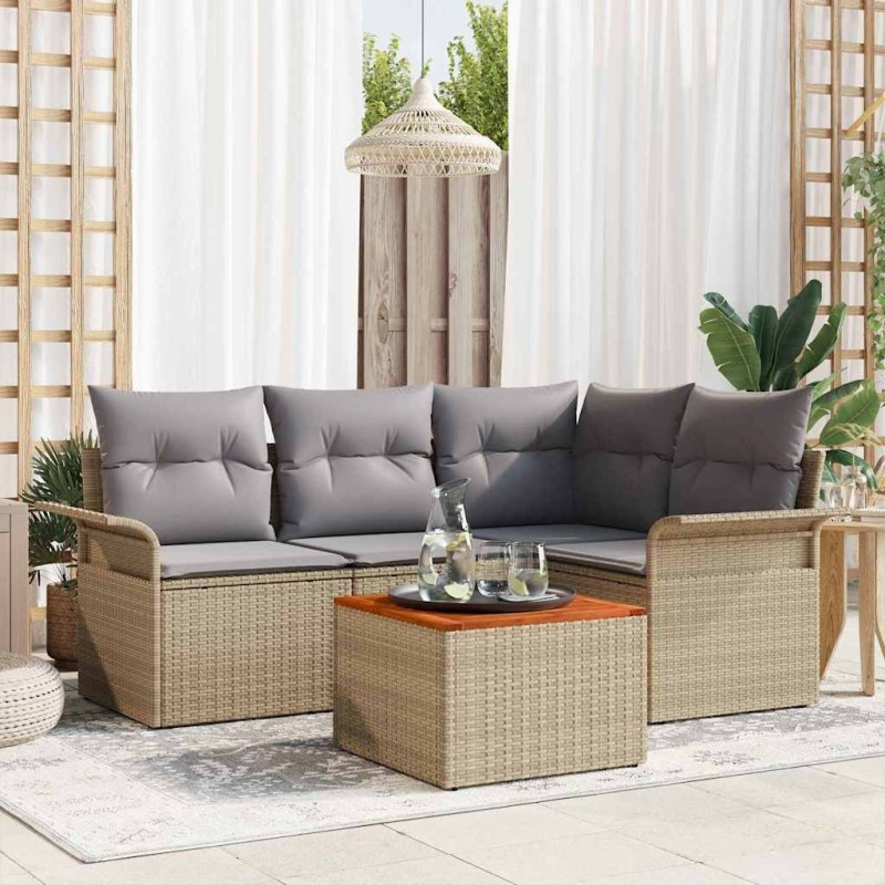 Ensemble de canapé de jardin avec coussin 5 pcs Beige polyrotin 528065528065