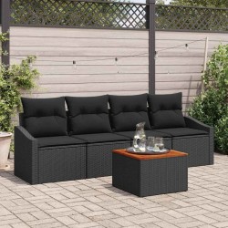 Ensemble de canapé de jardin avec coussin 5 pcs Noir polyrotin 528068528068