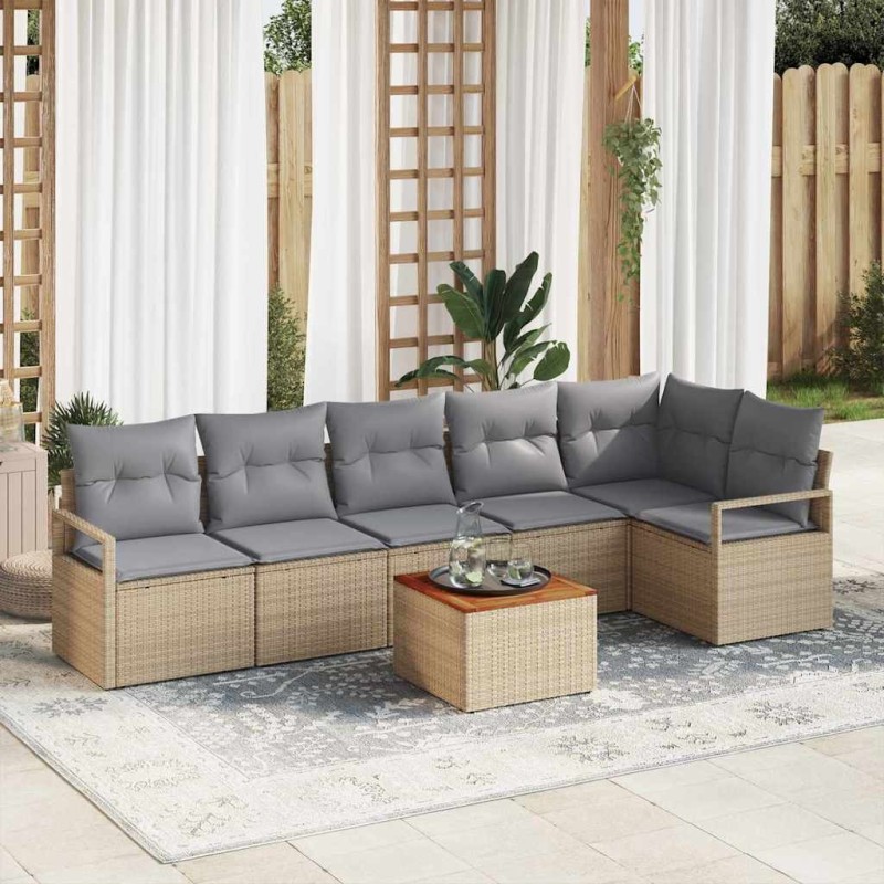 Ensemble de canapé de jardin avec coussin 7 pcs Beige polyrotin 528078528078