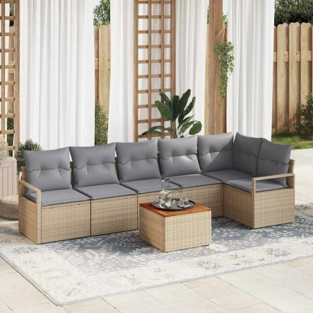 Ensemble de canapé de jardin avec coussin 7 pcs Beige polyrotin 528078528078
