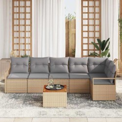 Ensemble de canapé de jardin avec coussin 7 pcs Beige polyrotin 528078528078