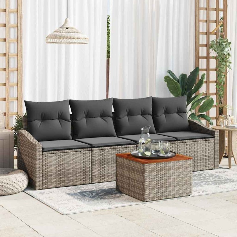 Ensemble de canapé de jardin avec coussin 5 pcs Gris polyrotin 528080528080