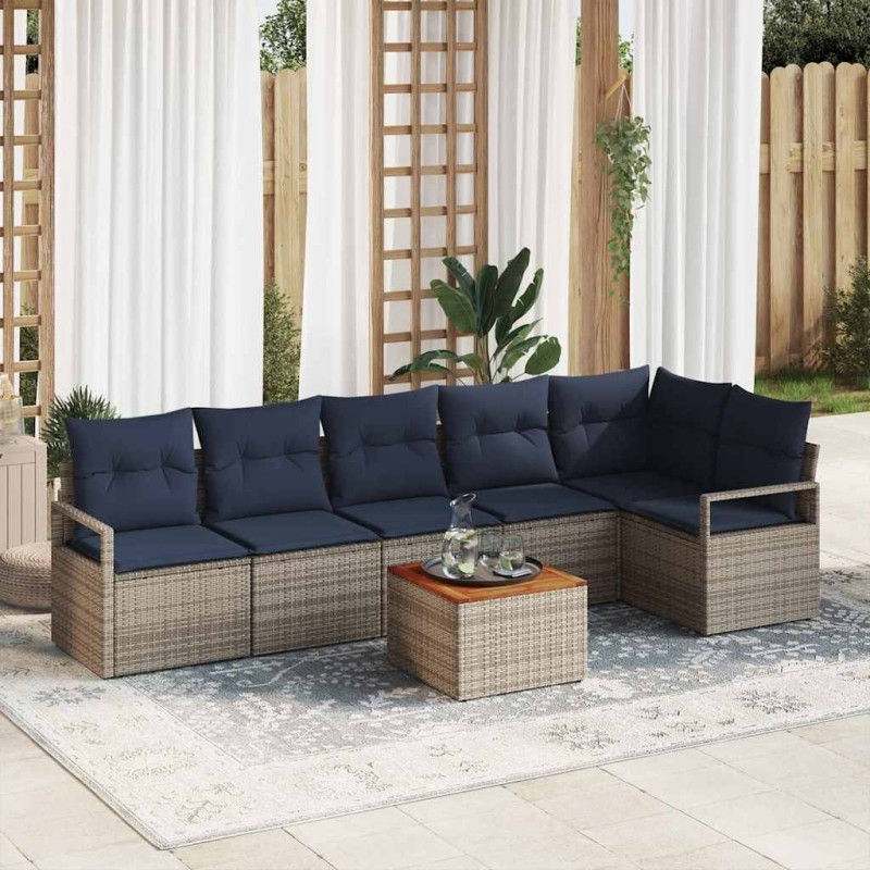 Ensemble de canapé de jardin avec coussin 7 pcs Gris polyrotin 528084528084