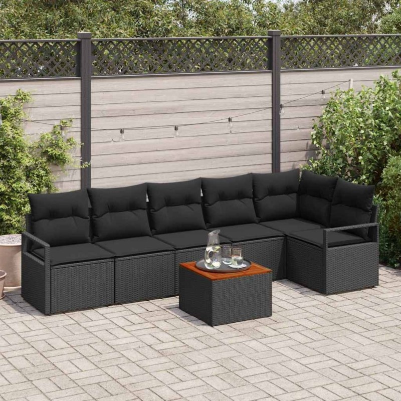 Ensemble de canapé de jardin avec coussin 7 pcs Noir polyrotin 528085528085
