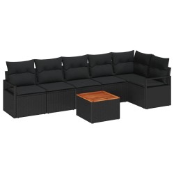 Ensemble de canapé de jardin avec coussin 7 pcs Noir polyrotin 528085528085