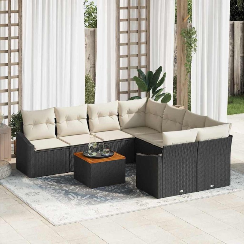 Ensemble de canapé de jardin avec coussin 9 pcs Noir polyrotin 528090528090