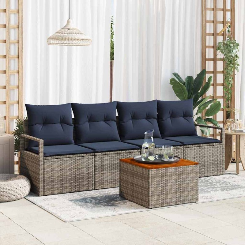 Ensemble de canapé de jardin avec coussin 5 pcs Gris polyrotin 528093528093