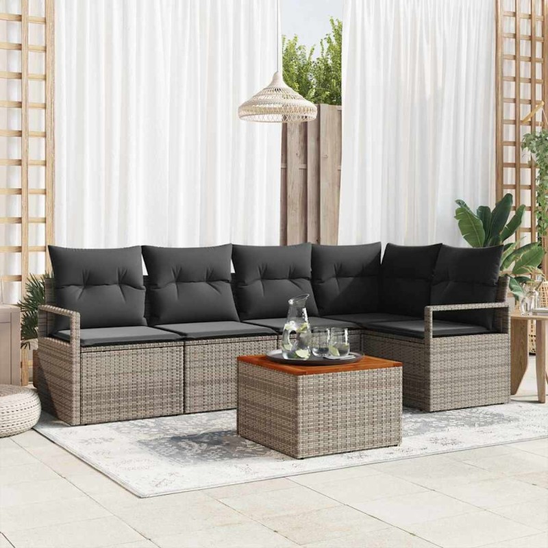 Ensemble de canapé de jardin avec coussin 6 pcs Gris polyrotin 528099528099