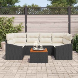 Ensemble de canapé de jardin avec coussin 7 pcs Noir polyrotin 528102528102