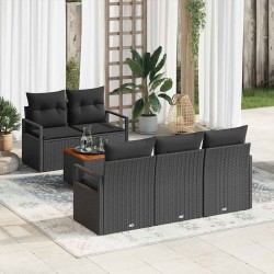 Ensemble de canapé de jardin avec coussin 6 pcs Noir polyrotin 528107528107