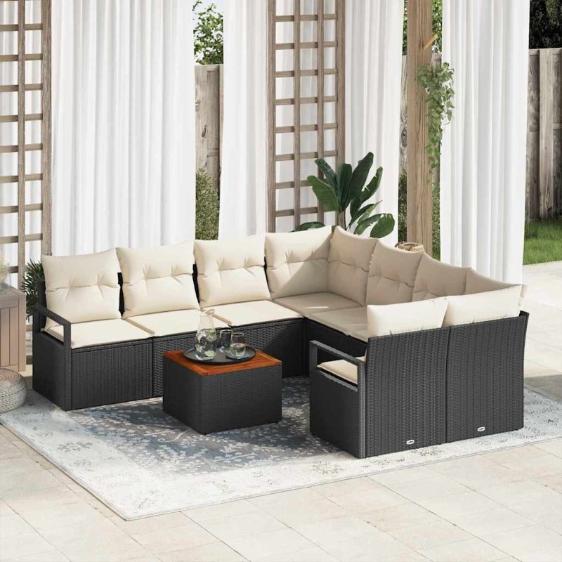 Ensemble de canapé de jardin avec coussin 9 pcs Noir polyrotin 528108528108