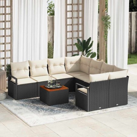 Ensemble de canapé de jardin avec coussin 9 pcs Noir polyrotin 528108528108