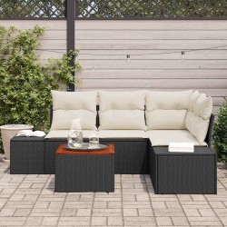 Ensemble de canapé de jardin avec coussin 5 pcs Noir polyrotin 528162528162