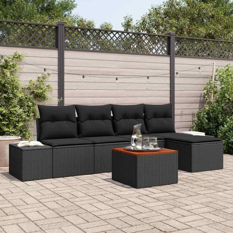 Ensemble de canapé de jardin avec coussin 6 pcs Noir polyrotin 528163528163