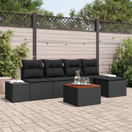 Ensemble de canapé de jardin avec coussin 6 pcs Noir polyrotin 528163528163