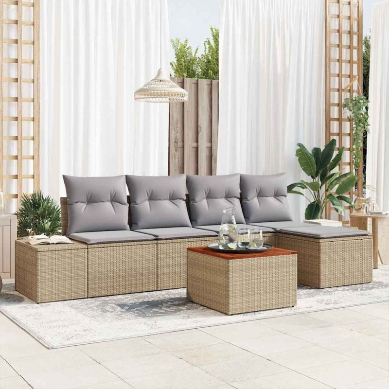 Ensemble de canapé de jardin avec coussin 6 pcs Beige polyrotin 528164528164