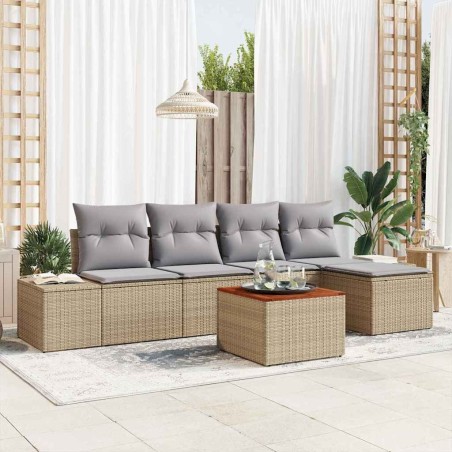 Ensemble de canapé de jardin avec coussin 6 pcs Beige polyrotin 528164528164