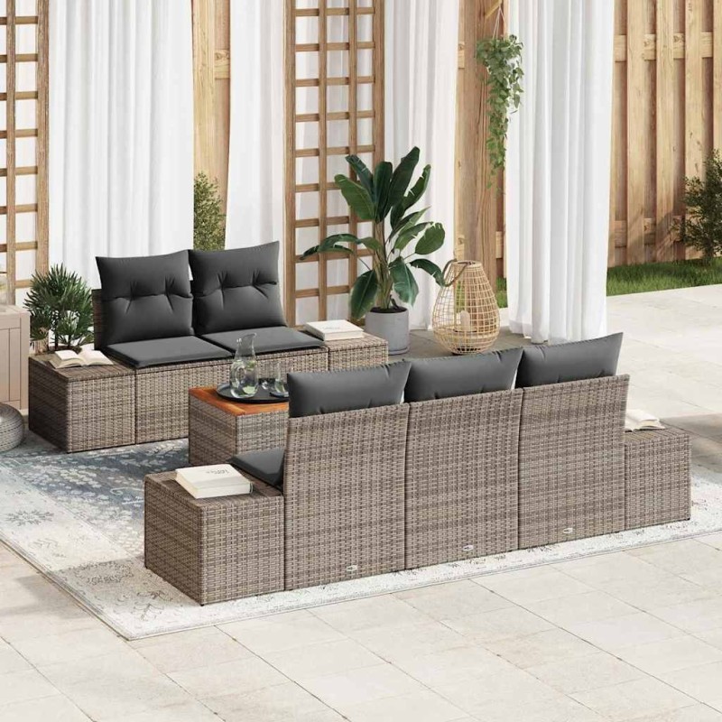 Ensemble de canapé de jardin avec coussin 6 pcs Gris polyrotin 528168528168