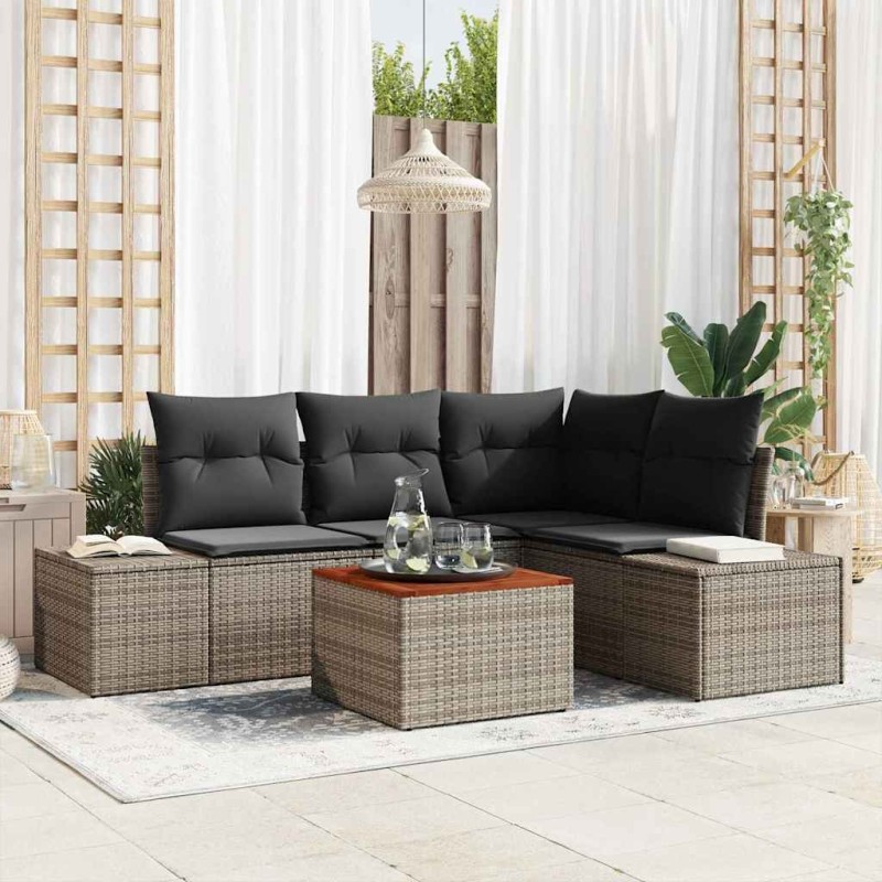 Ensemble de canapé de jardin avec coussin 5 pcs Gris polyrotin 528170528170