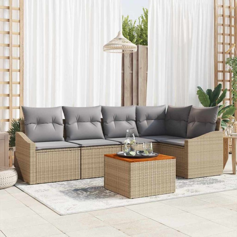Ensemble de canapé de jardin avec coussin 6 pcs Beige polyrotin 528172528172