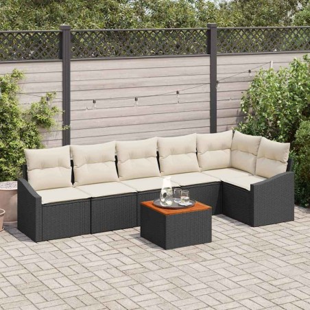 Ensemble de canapé de jardin avec coussin 7 pcs Noir polyrotin 528174528174