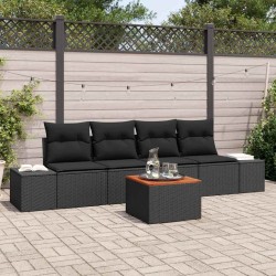 Ensemble de canapé de jardin avec coussin 5 pcs Noir polyrotin 528180528180