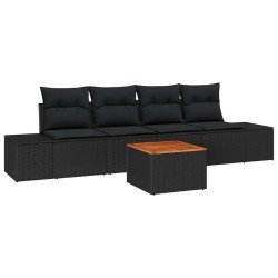 Ensemble de canapé de jardin avec coussin 5 pcs Noir polyrotin 528180528180