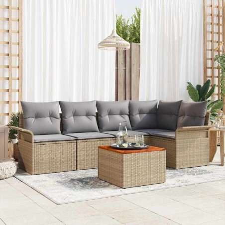 Ensemble de canapé de jardin avec coussin 6 pcs Beige polyrotin 528185528185