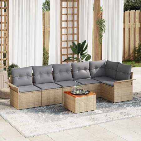 Ensemble de canapé de jardin avec coussin 7 pcs Beige polyrotin 528186528186