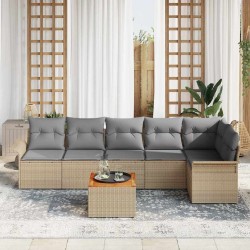 Ensemble de canapé de jardin avec coussin 7 pcs Beige polyrotin 528186528186