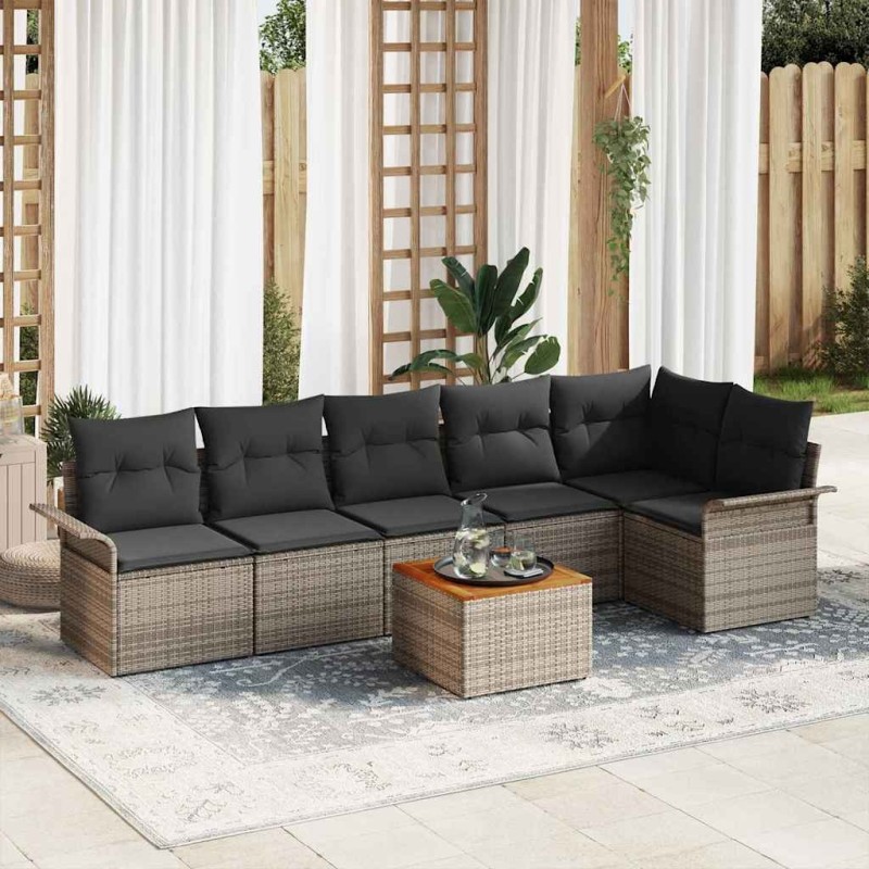Ensemble de canapé de jardin avec coussin 7 pcs Gris polyrotin 528187528187