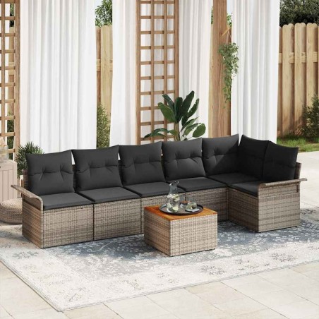 Ensemble de canapé de jardin avec coussin 7 pcs Gris polyrotin 528187528187