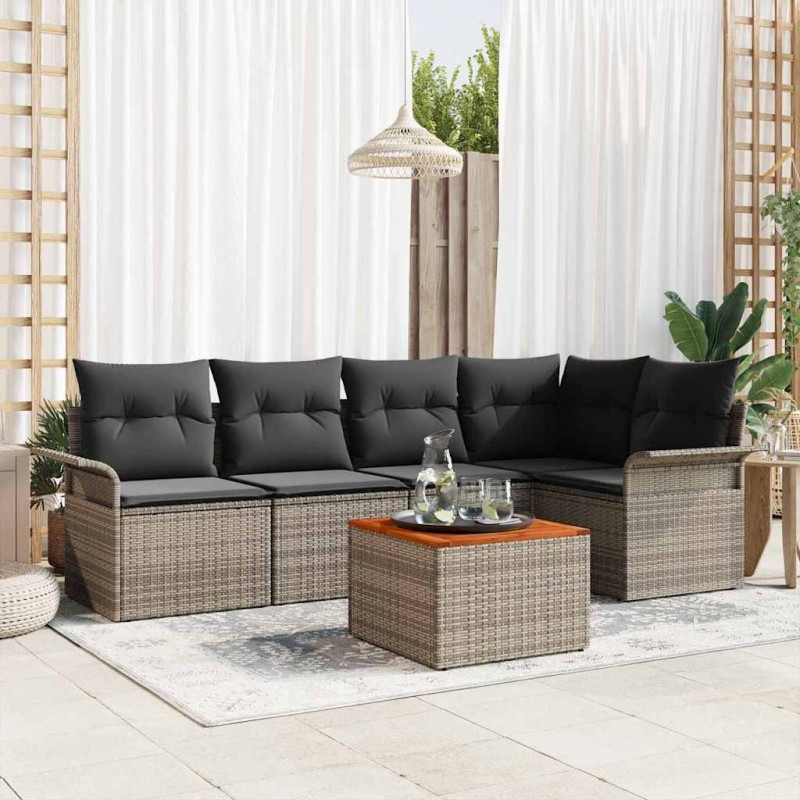 Ensemble de canapé de jardin avec coussin 6 pcs Gris polyrotin 528190528190