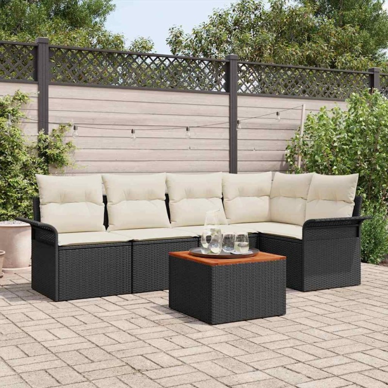 Ensemble de canapé de jardin avec coussin 6 pcs Noir polyrotin 528192528192
