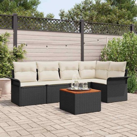 Ensemble de canapé de jardin avec coussin 6 pcs Noir polyrotin 528192528192