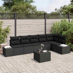 Ensemble de canapé de jardin avec coussin 7 pcs Noir polyrotin 528193528193