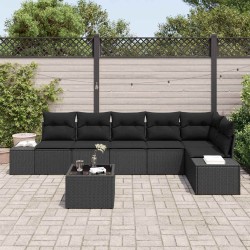 Ensemble de canapé de jardin avec coussin 7 pcs Noir polyrotin 528193528193