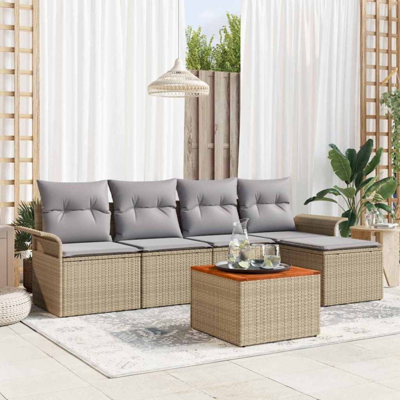 Ensemble de canapé de jardin avec coussin 6 pcs Beige polyrotin 528194528194
