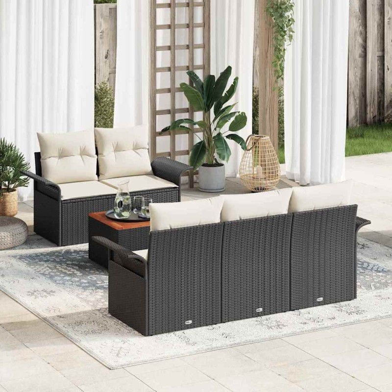 Ensemble de canapé de jardin avec coussin 6 pcs Noir polyrotin 528200528200