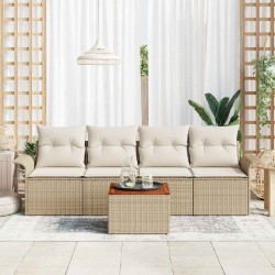 Ensemble de canapé de jardin avec coussin 5 pcs Beige polyrotin 528203528203