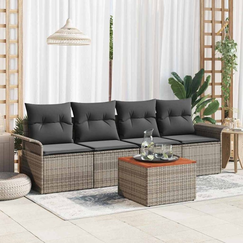 Ensemble de canapé de jardin avec coussin 5 pcs Gris polyrotin 528205528205