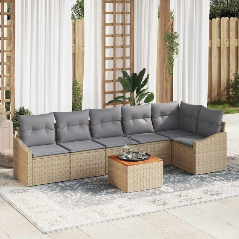 Ensemble de canapé de jardin avec coussin 7 pcs Beige polyrotin 528207528207