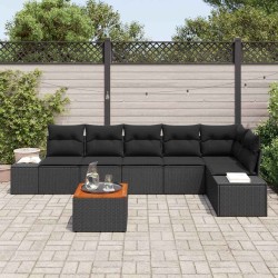 Ensemble de canapé de jardin avec coussin 7 pcs Noir polyrotin 528208528208
