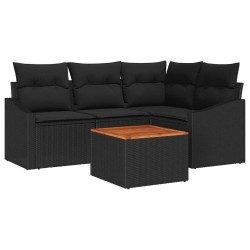 Ensemble de canapé de jardin avec coussin 5 pcs Noir polyrotin 528218528218
