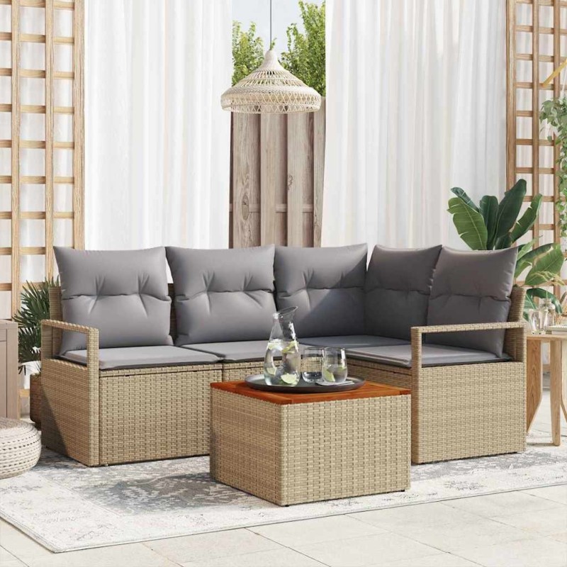 Ensemble de canapé de jardin avec coussin 5 pcs Beige polyrotin 528222528222