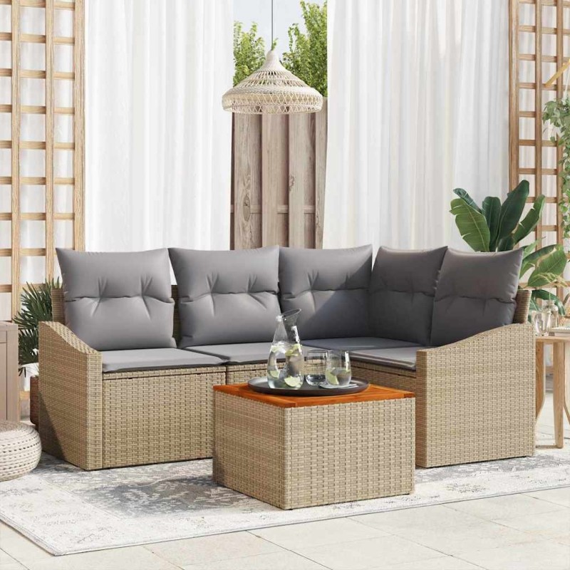 Ensemble de canapé de jardin avec coussin 5 pcs Beige polyrotin 528224528224