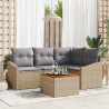 Ensemble de canapé de jardin avec coussin 5 pcs Beige polyrotin 528224528224