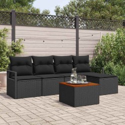 Ensemble de canapé de jardin avec coussin 6 pcs Noir polyrotin 528227528227